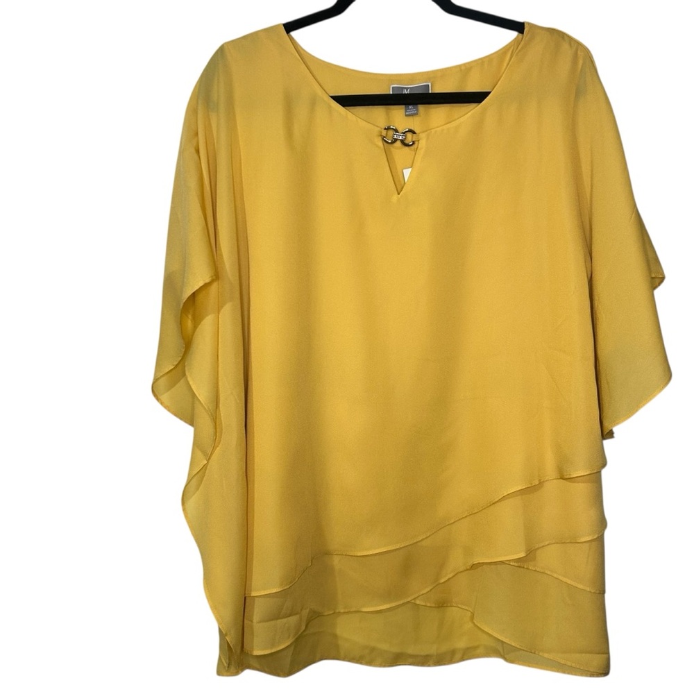 J. McLaughlin Yellow Layered Batwing Jeweled Blouse NWT XL